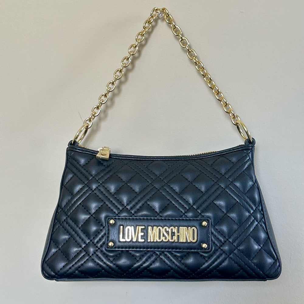 Love Moschino Logo-lettering Black Quilted Shoulder Crossbody Bag NWT